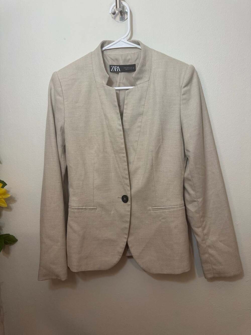 Zara Beige Textured Single Button Blazer, Women's Size 2.
